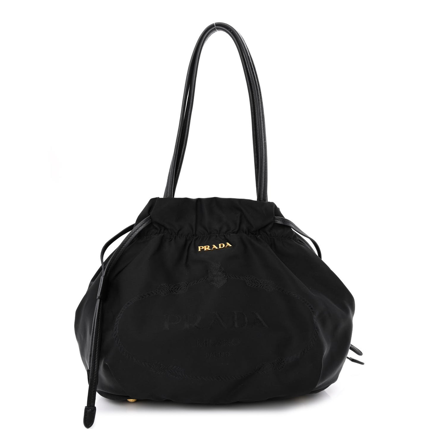Tessuto Nylon Jacquard Logo Drawstring Tote Black