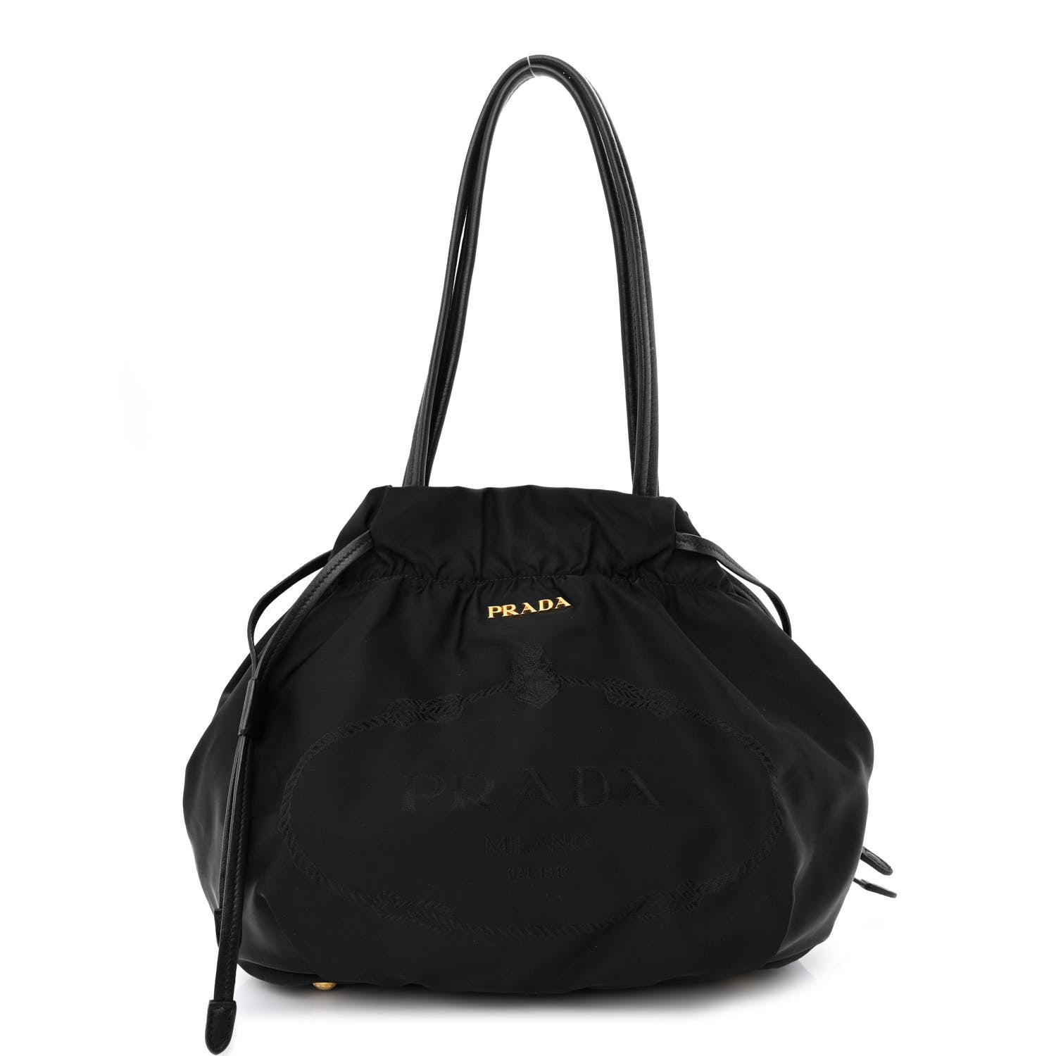 Prada Tessuto Nylon Jacquard Logo Drawstring Tote Black 1 of 10