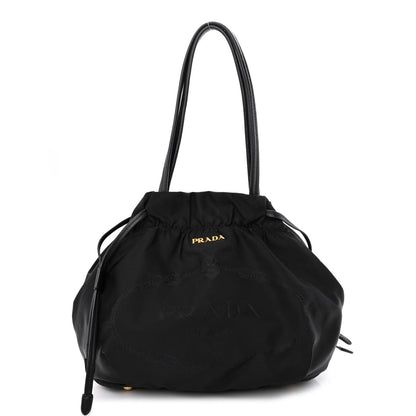 Prada Tessuto Nylon Jacquard Logo Drawstring Tote Black 1 of 10