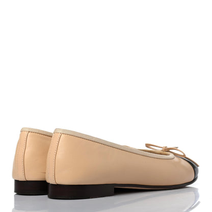 Chanel Lambskin Cap Toe CC Ballerina Flats 36.5 Beige Black 3 of 4