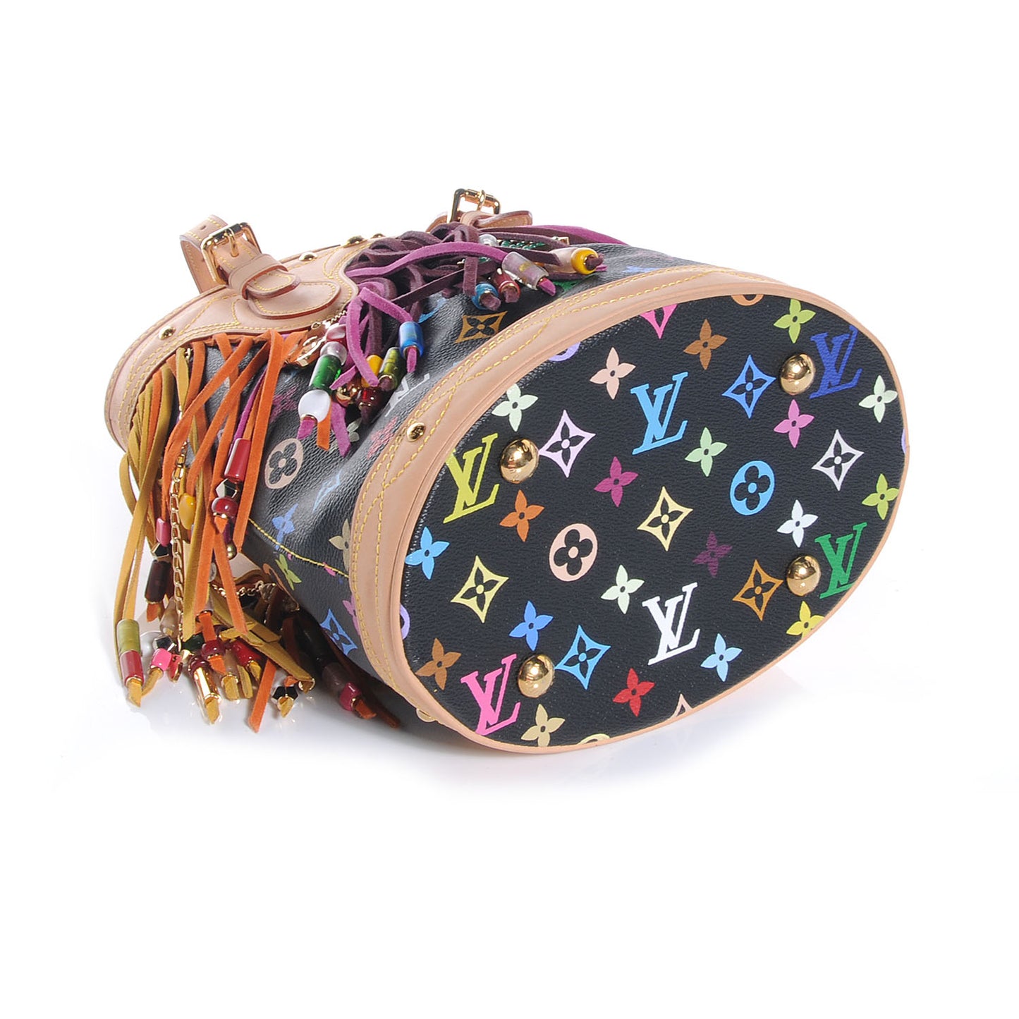 Monogram Multicolor Fringe Bucket Black