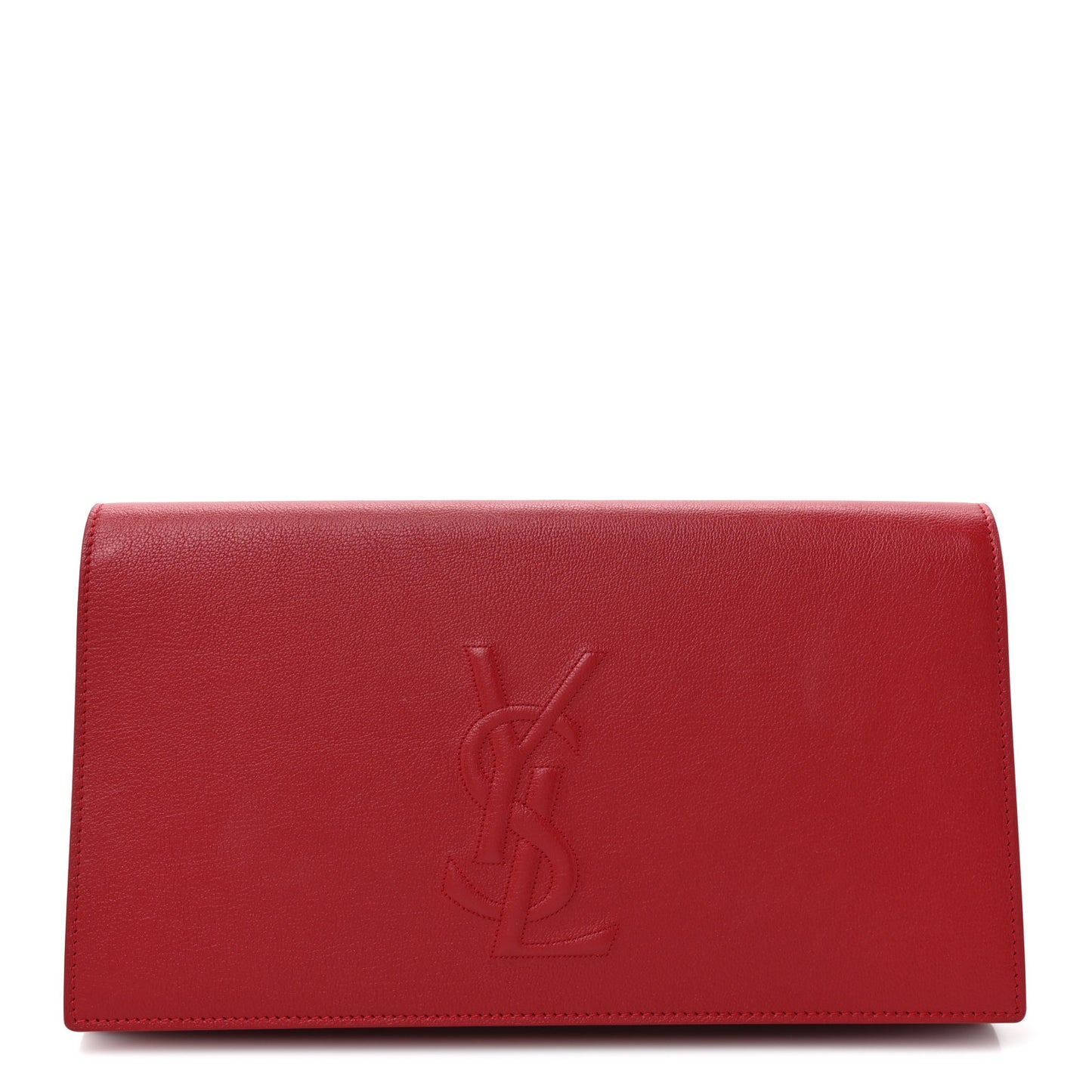 SAINT LAURENT Calfskin Monogram Large Belle De Jour Clutch Red