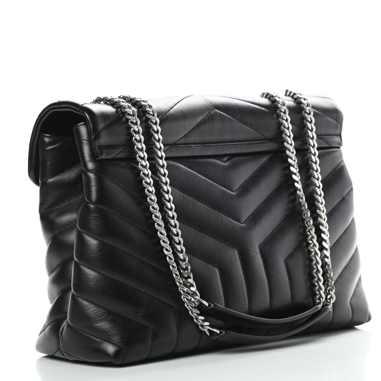 Calfskin Y Quilted Monogram Medium Loulou Chain Satchel Black
