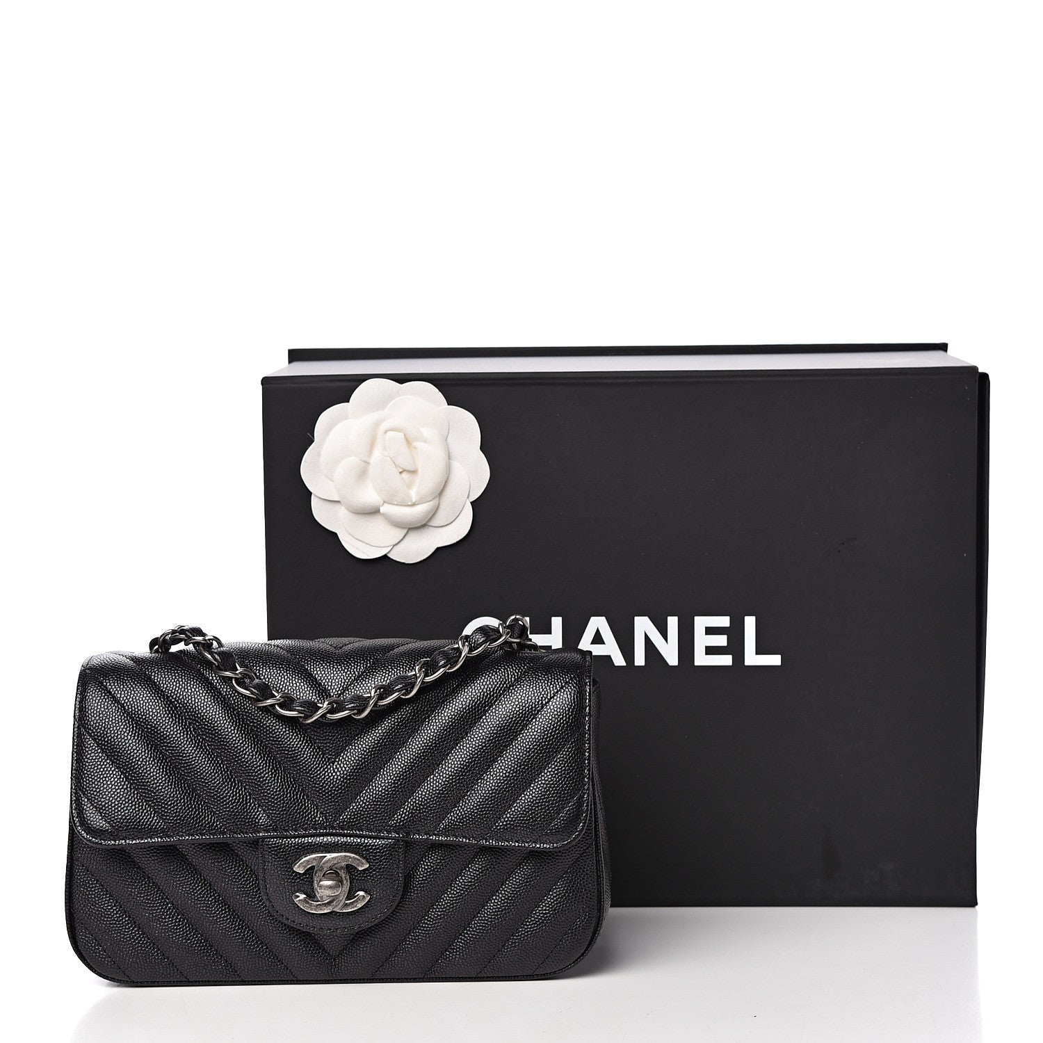 Chanel Iridescent Caviar Chevron Quilted Mini Rectangular Flap Black 11 of 11