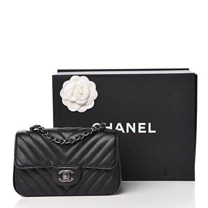 Chanel Iridescent Caviar Chevron Quilted Mini Rectangular Flap Black 11 of 11