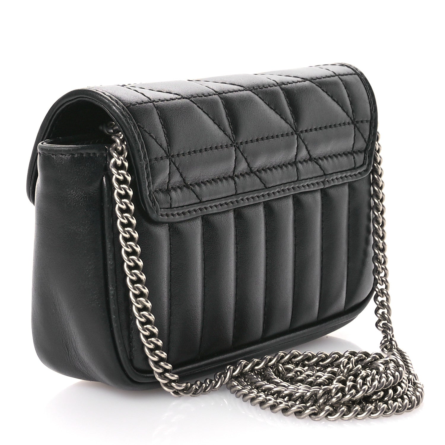 Gucci Calfskin Matelasse Aria Super Mini GG Marmont Shoulder Bag Black 3 of 10