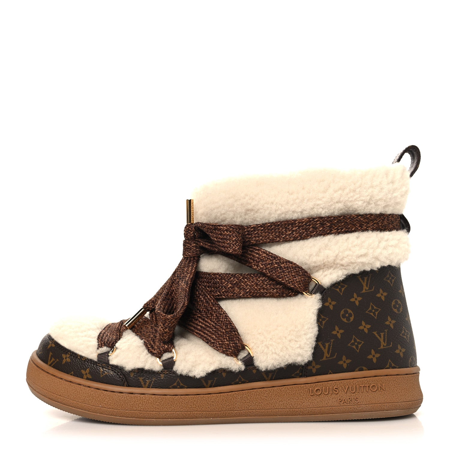 Louis Vuitton Shearling Monogram LV Cloud Lace Up Ankle Boot 41