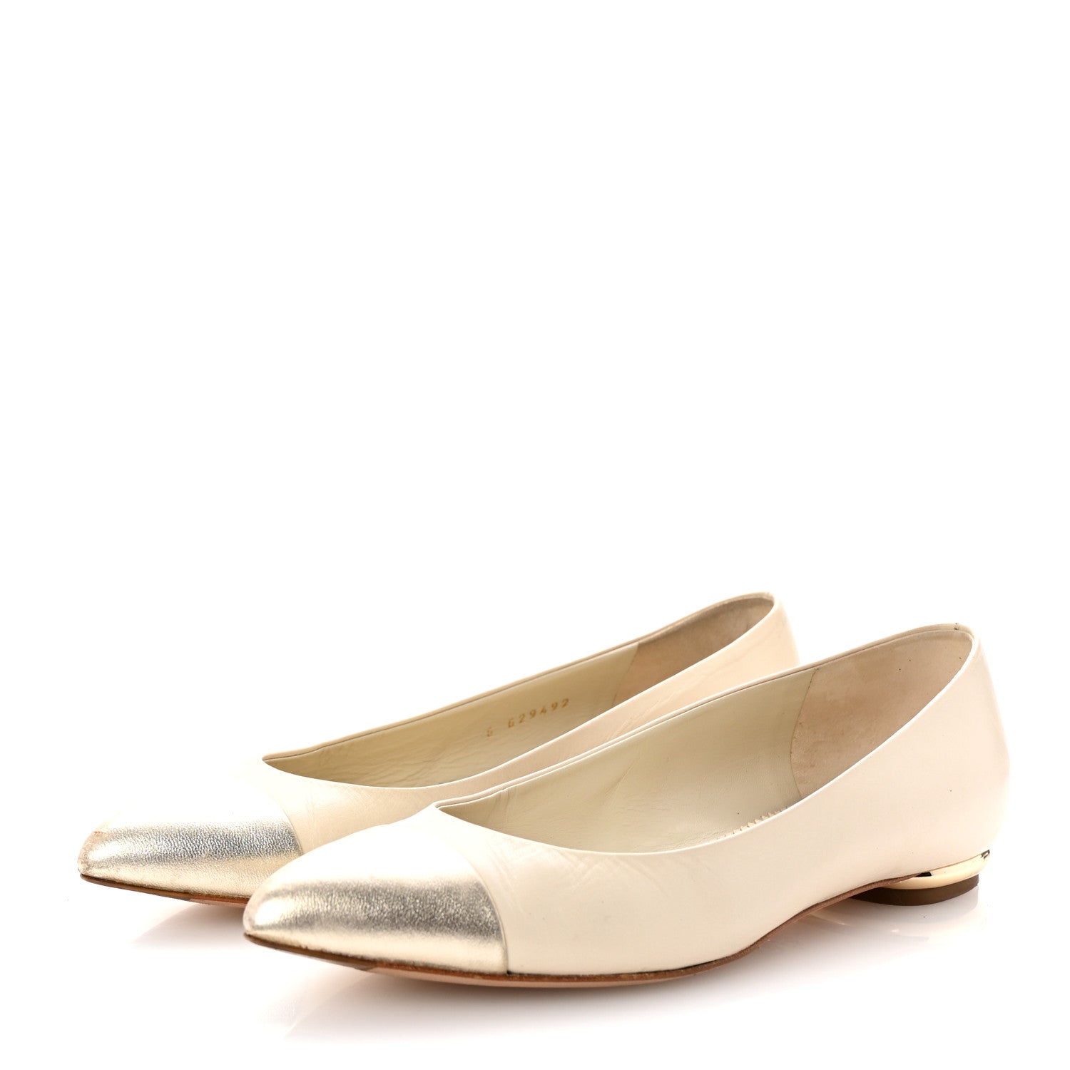 Chanel Lambskin Coco Line Pointed Toe Ballerina Flats 36 Light Beige Gold 4 of 10