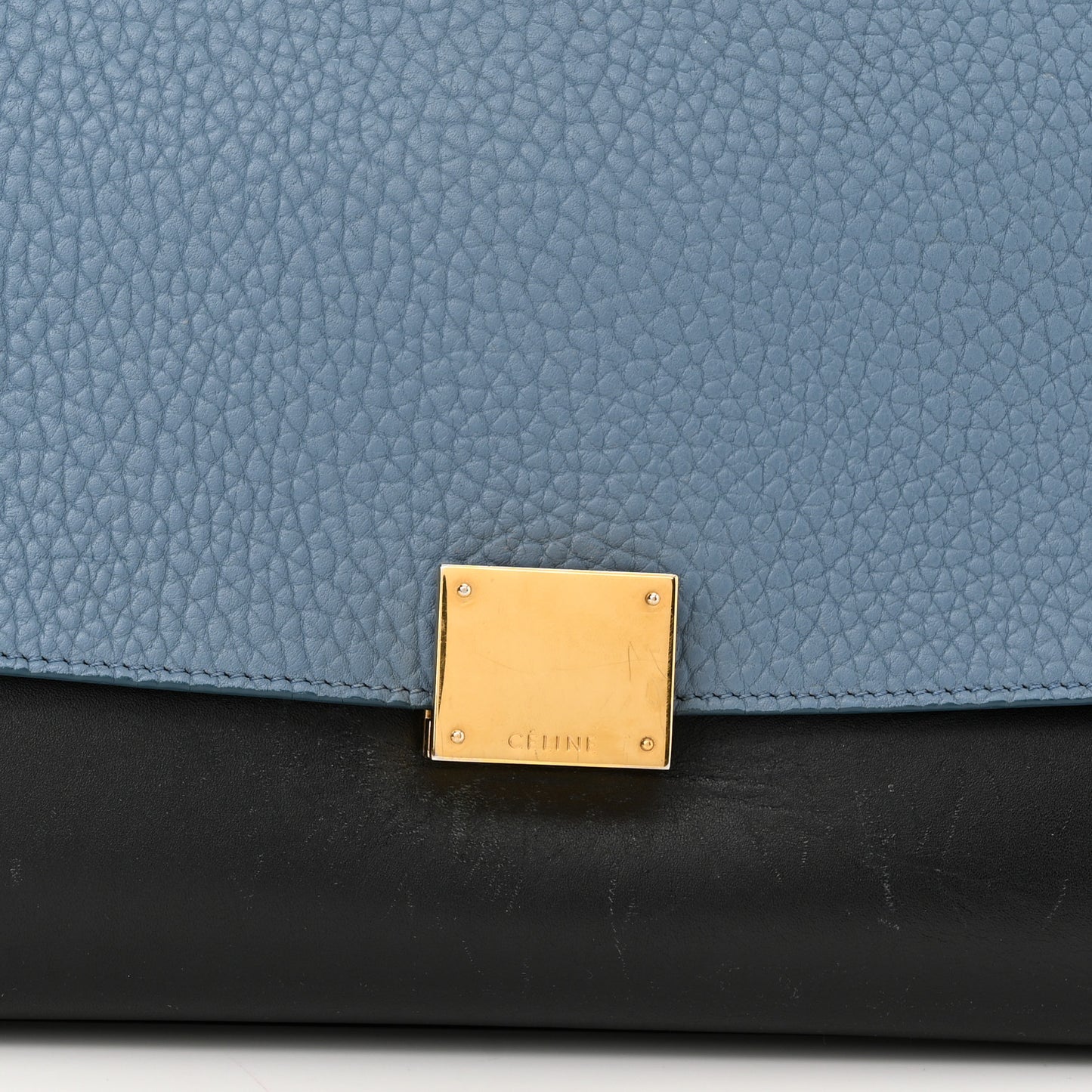 Soft Grained Calfskin Nubuck Small Tri-Color Trapeze Black Blue Tan
