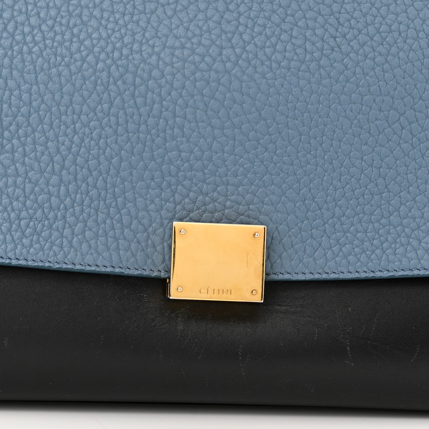 Celine Soft Grained Calfskin Nubuck Small Tri-Color Trapeze Black Blue Tan 8 of 17
