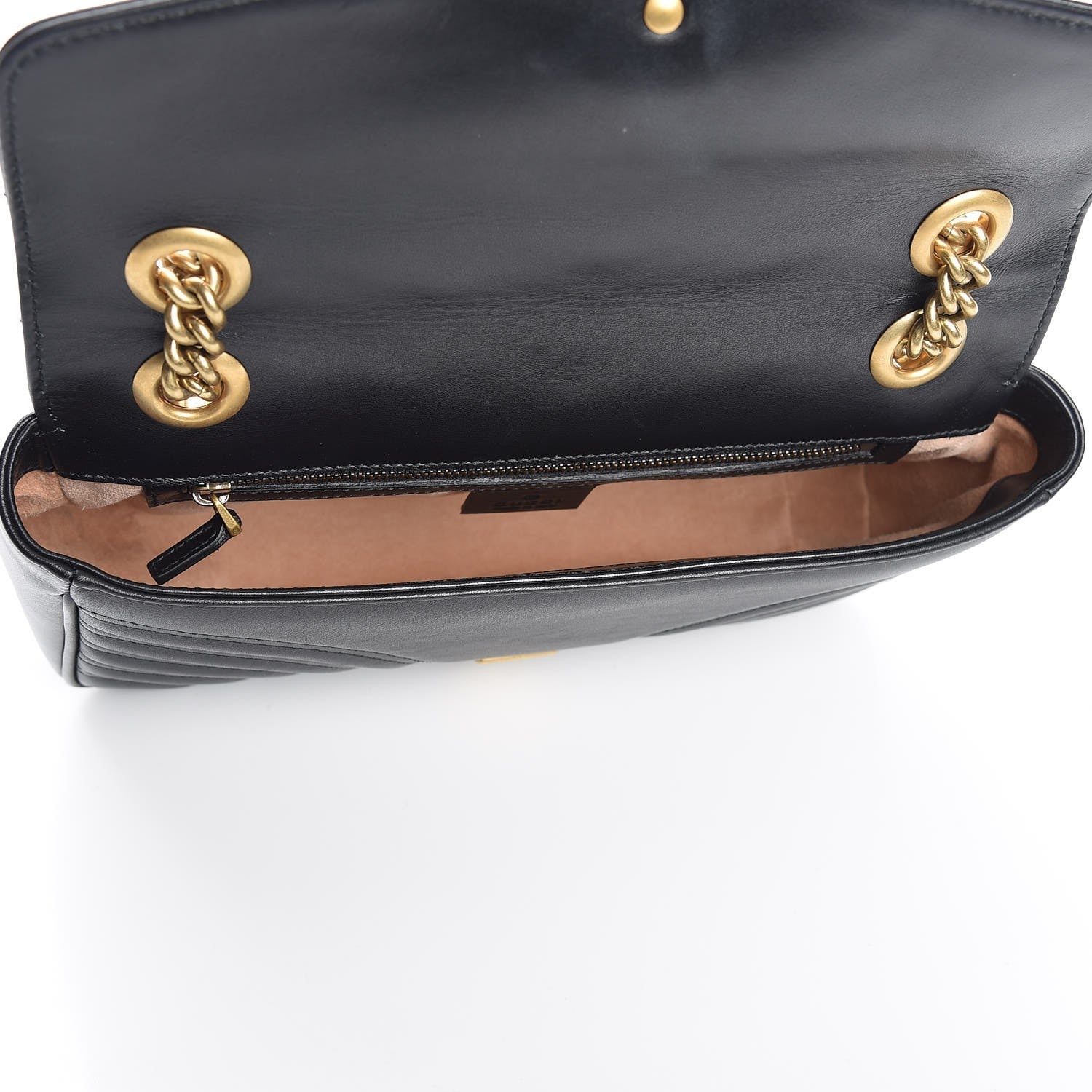 Gucci Calfskin Matelasse Small GG Marmont Shoulder Bag Black 5 of 7