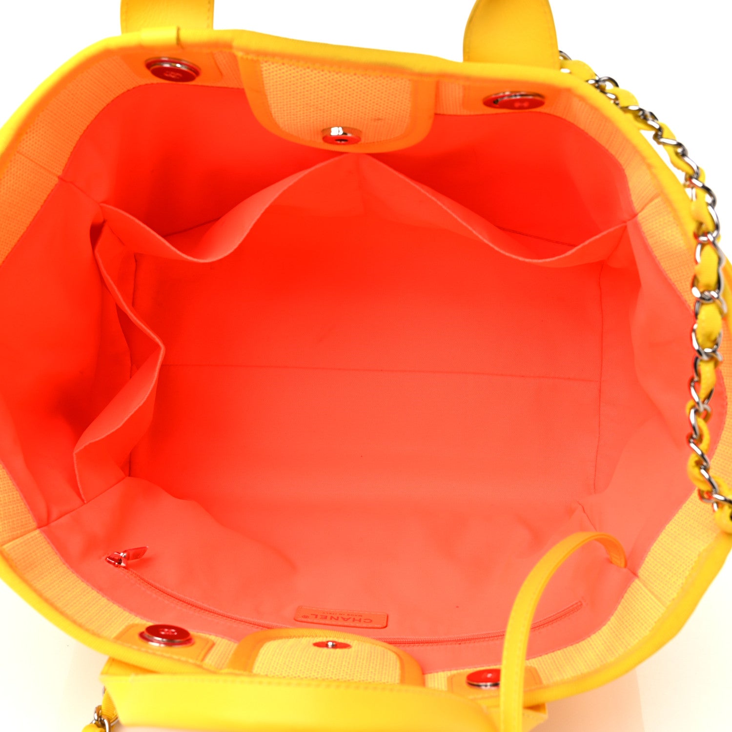 Chanel Mixed Fibers Calfskin Deauville Medium Tote Yellow Orange 6 of 17