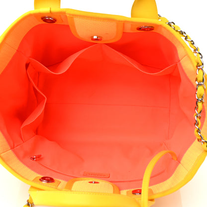 Chanel Mixed Fibers Calfskin Deauville Medium Tote Yellow Orange 6 of 17