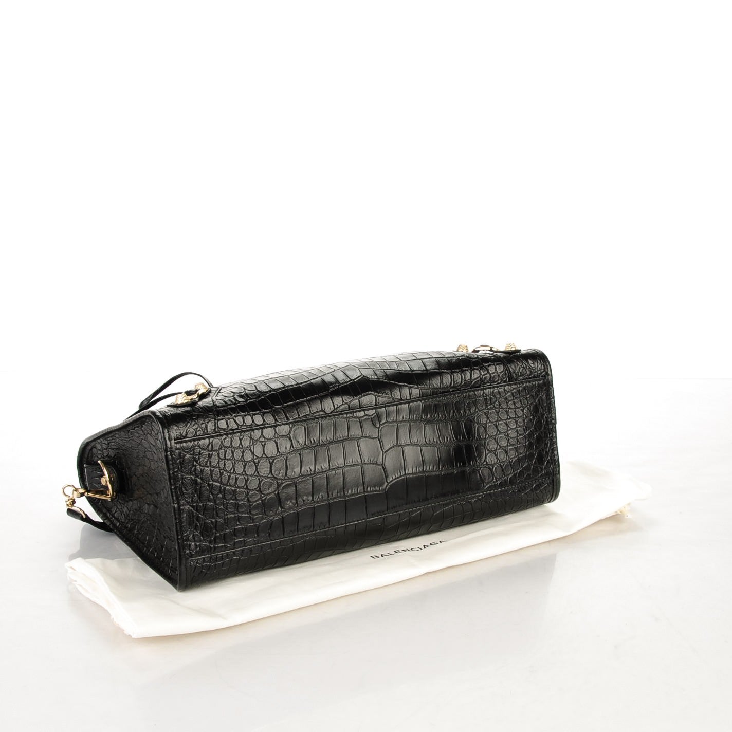 Calfskin Crocodile Embossed Giant 12 Gold Hardware City Black
