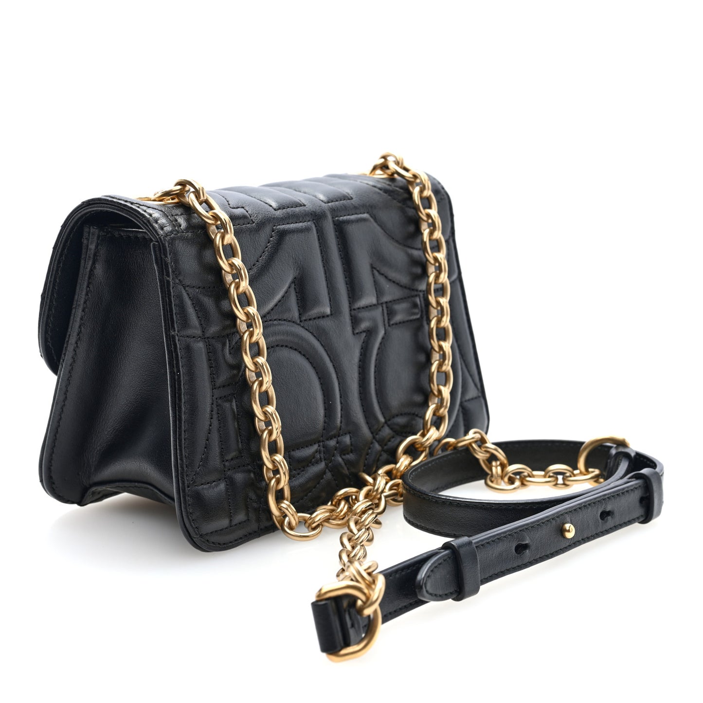 Calfskin Quilted Gancini Mini Crossbody Flap Bag Black