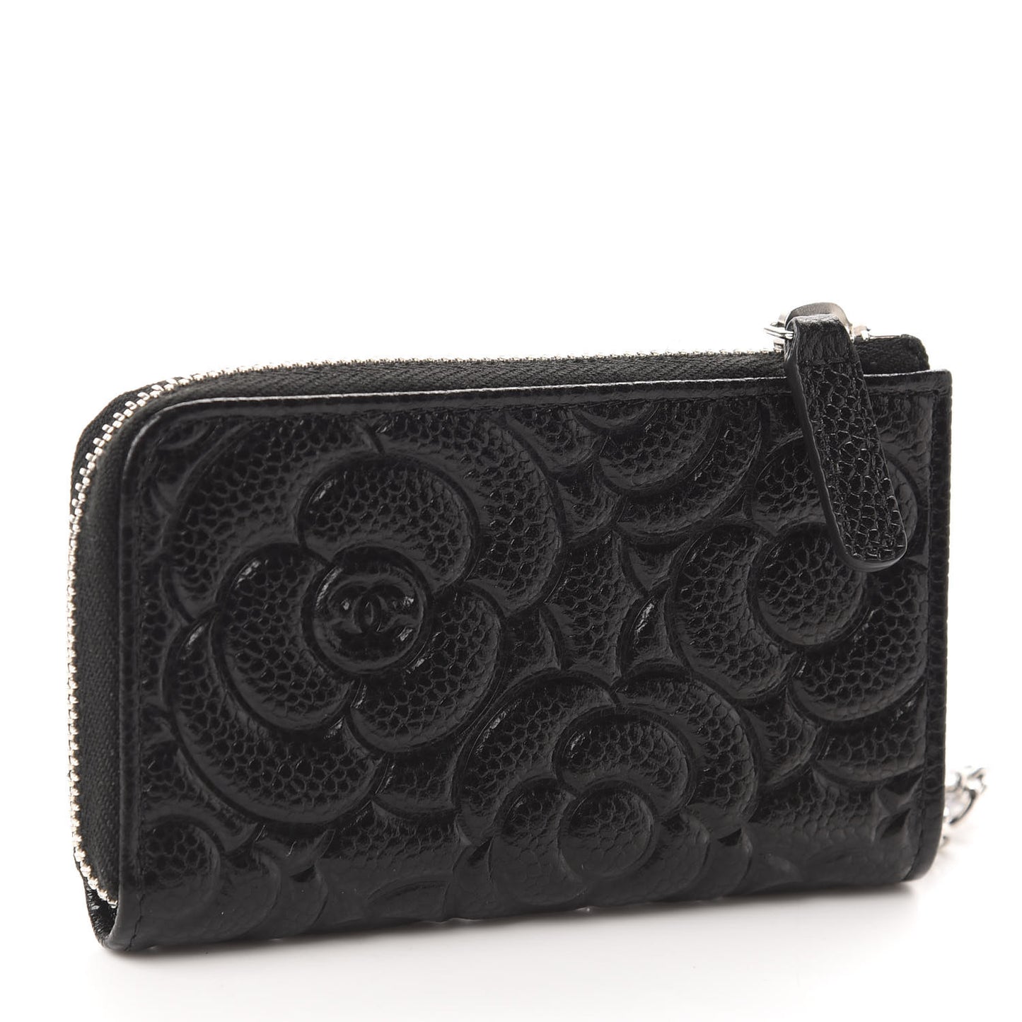 Caviar Camellia Embossed Key Holder Case Black