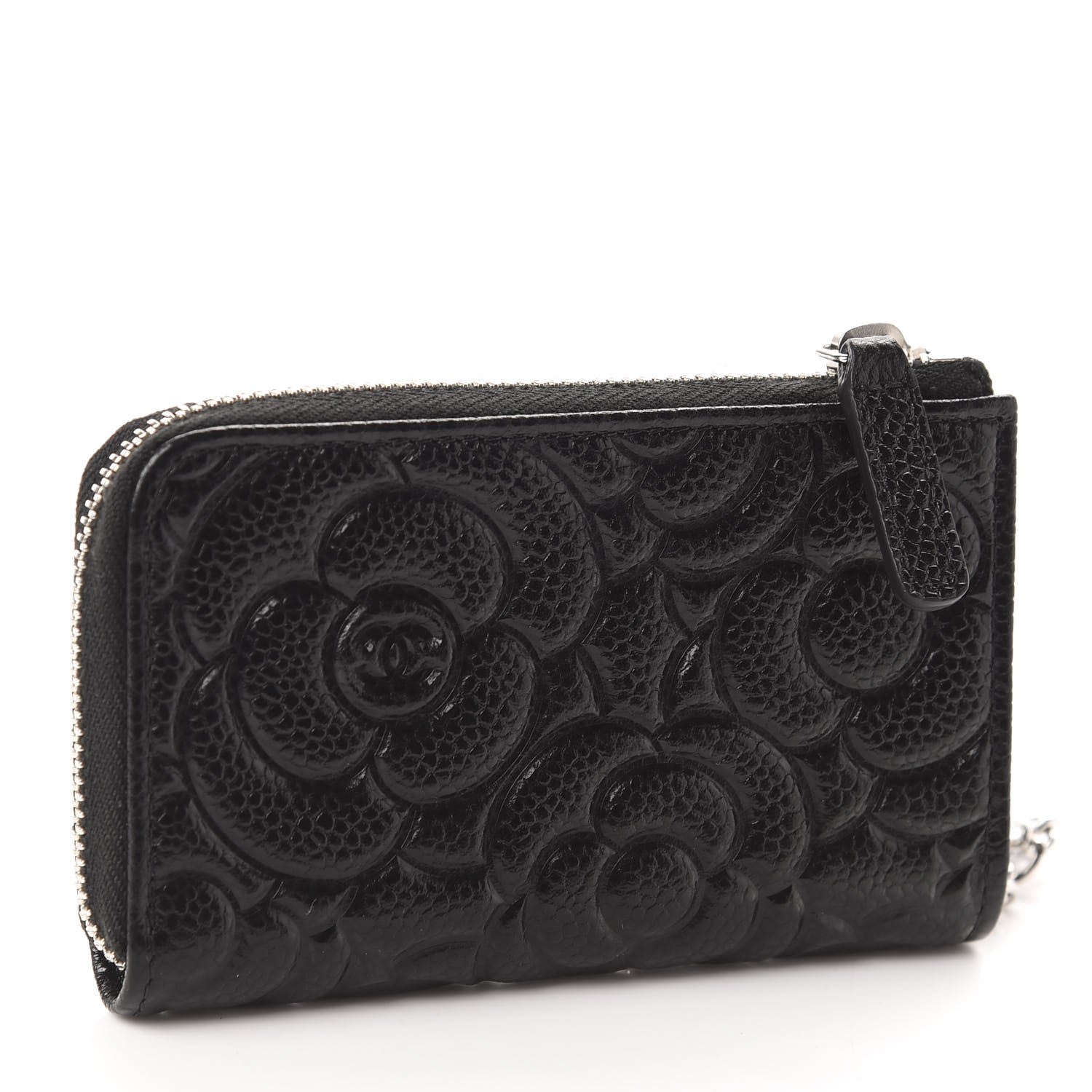 Chanel Caviar Camellia Embossed Key Holder Case Black 3 of 8
