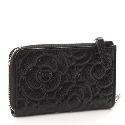 Chanel Caviar Camellia Embossed Key Holder Case Black 3 of 8