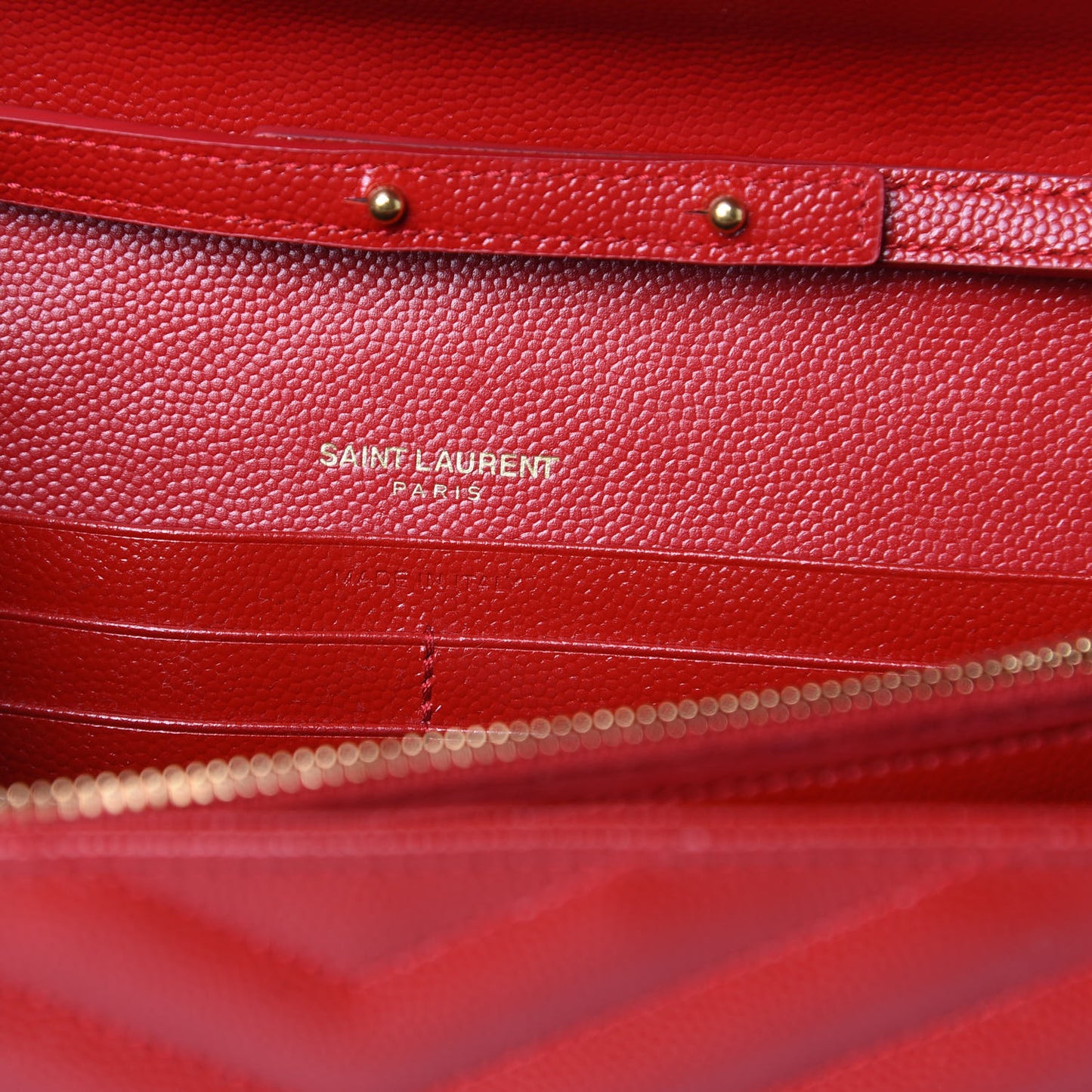Grain De Poudre Matelasse Chevron Monogram Chain Wallet Red