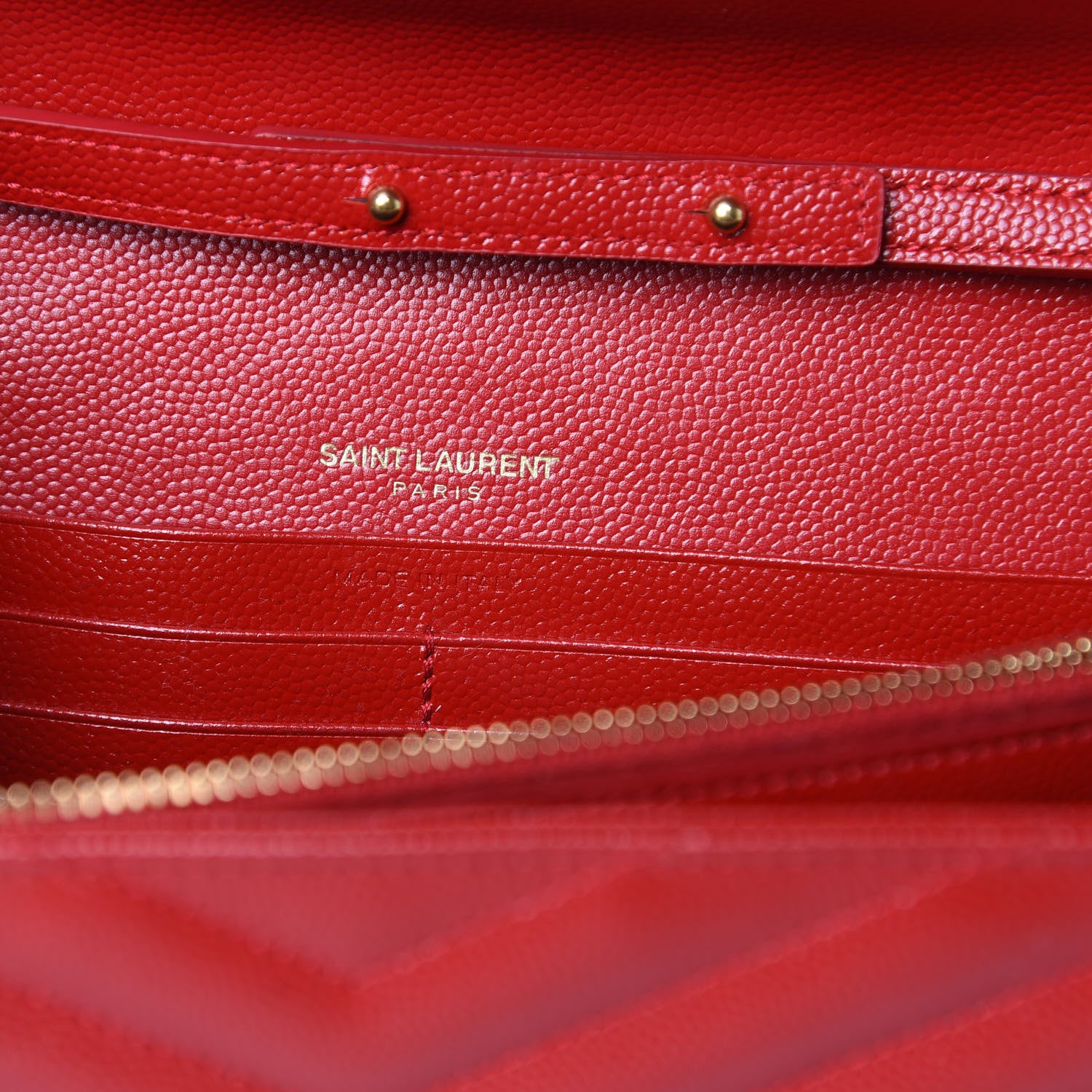 Saint Laurent Grain De Poudre Matelasse Chevron Monogram Chain Wallet Red 6 of 12