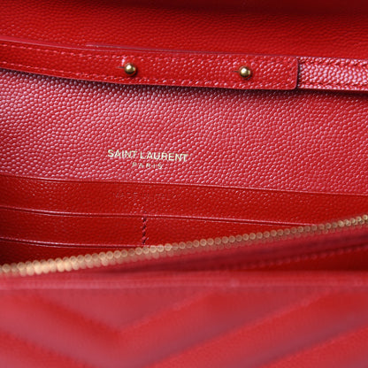 Saint Laurent Grain De Poudre Matelasse Chevron Monogram Chain Wallet Red 6 of 12