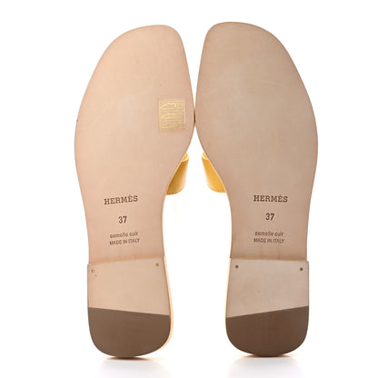 Hermes Box Calfskin Oran Sandals 37 Jaune Citron 5 of 8