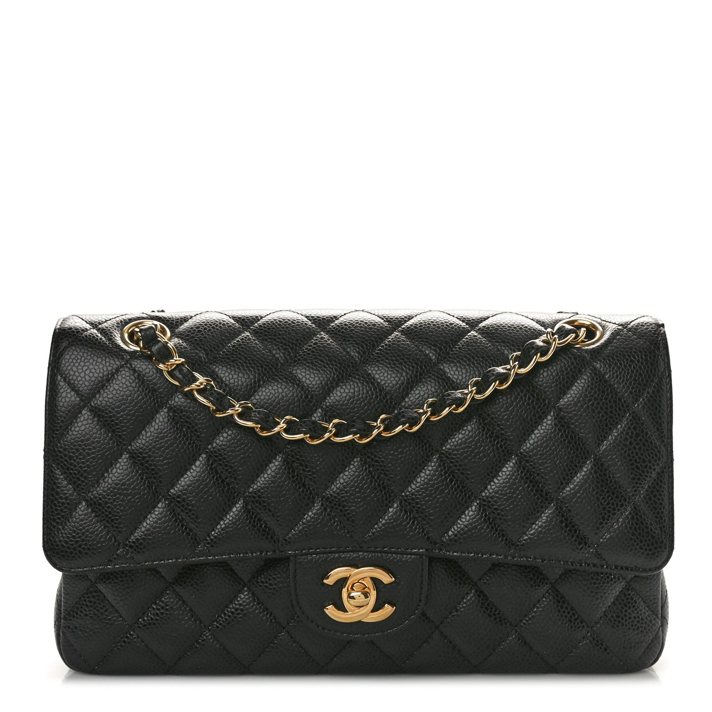 Caviar Quilted Medium Double Flap Black