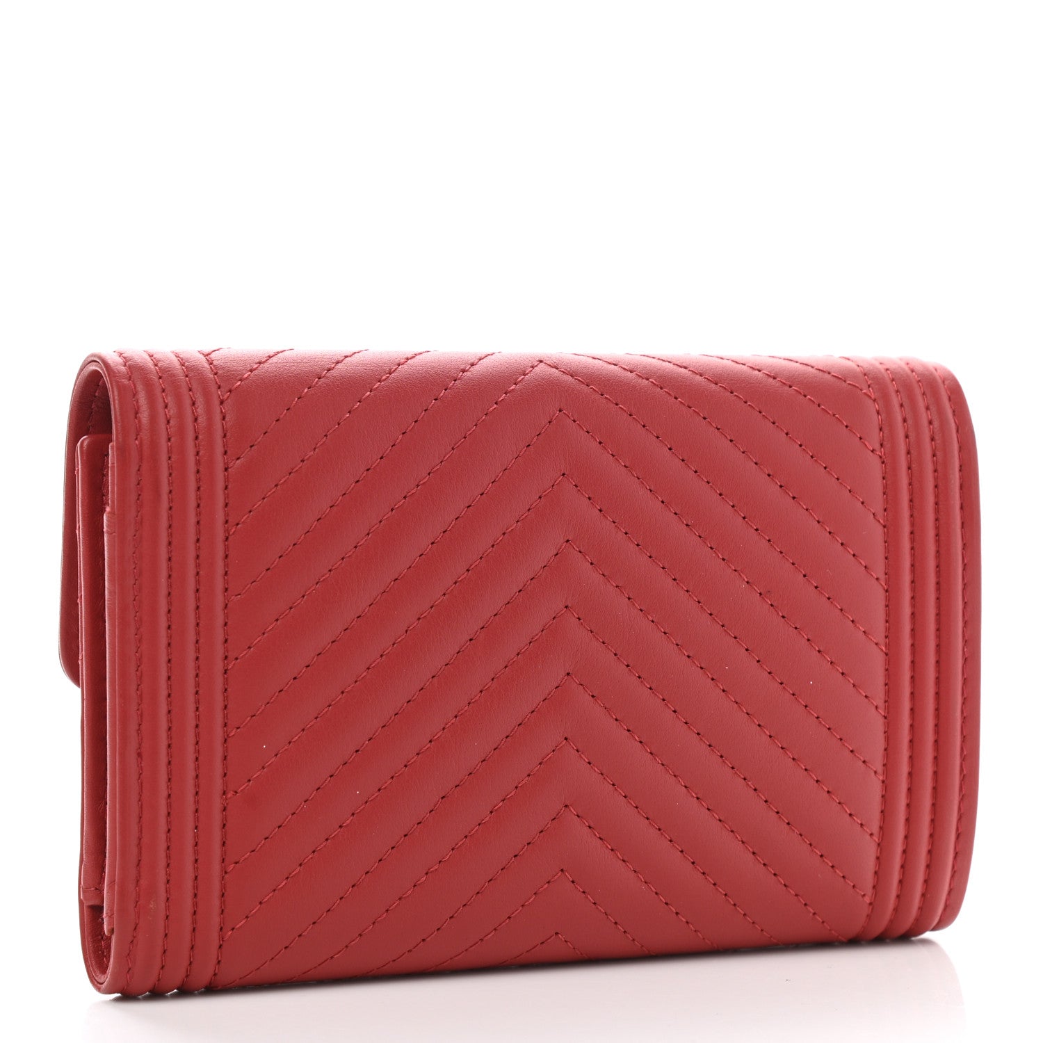 Chanel Calfskin Chevron Quilted Medium Boy Flap Wallet Dark Red 3 of 8