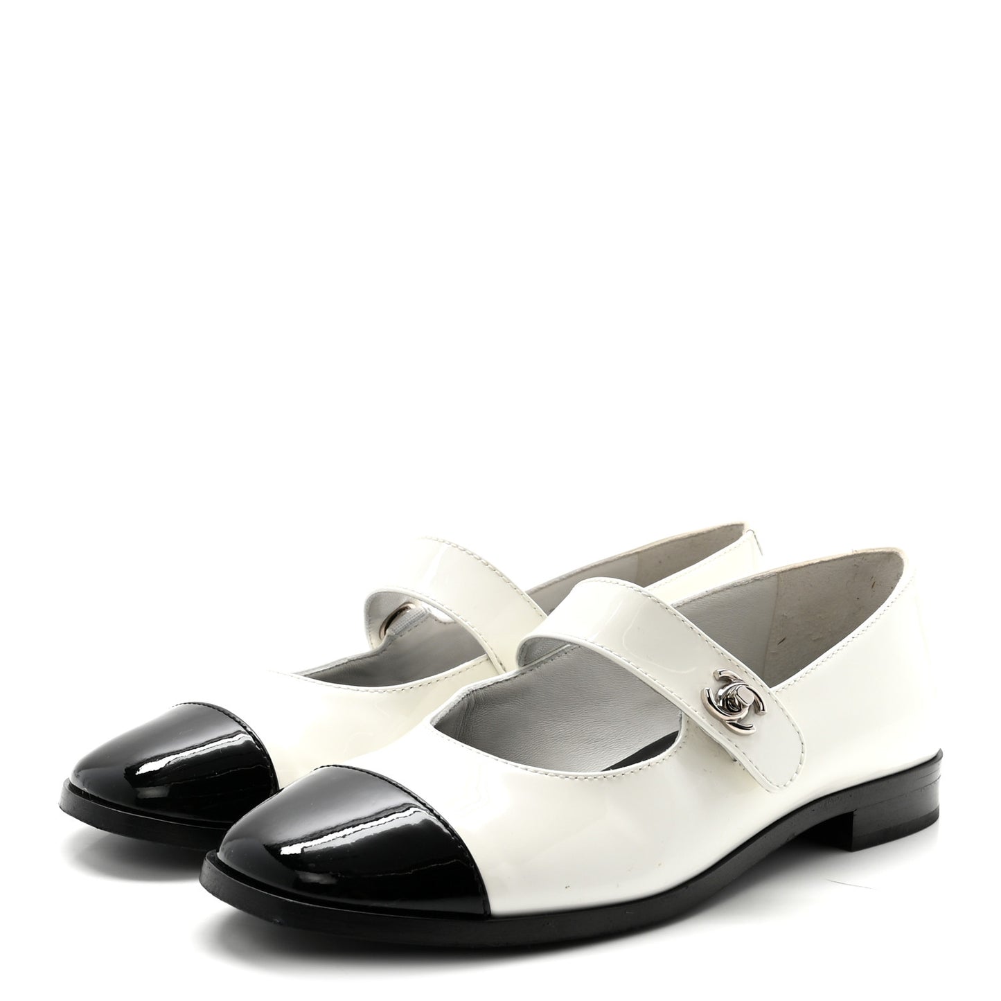 Calfskin Patent Mary Janes Flats 36.5 White Black