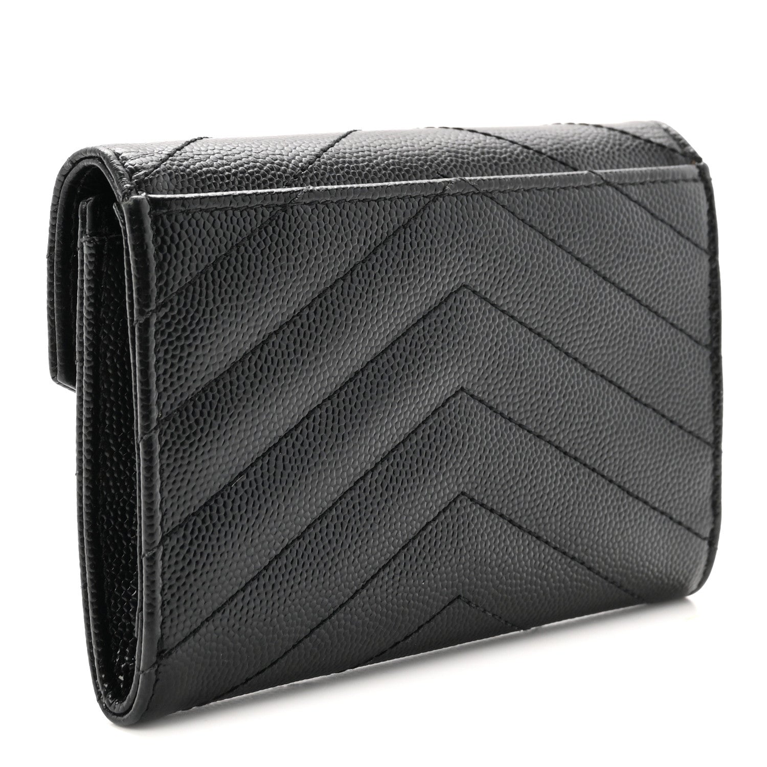 Saint Laurent Grain De Poudre Matelasse Chevron Small Monogram Envelope Wallet Black 3 of 6