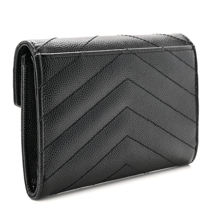 Saint Laurent Grain De Poudre Matelasse Chevron Small Monogram Envelope Wallet Black 3 of 6