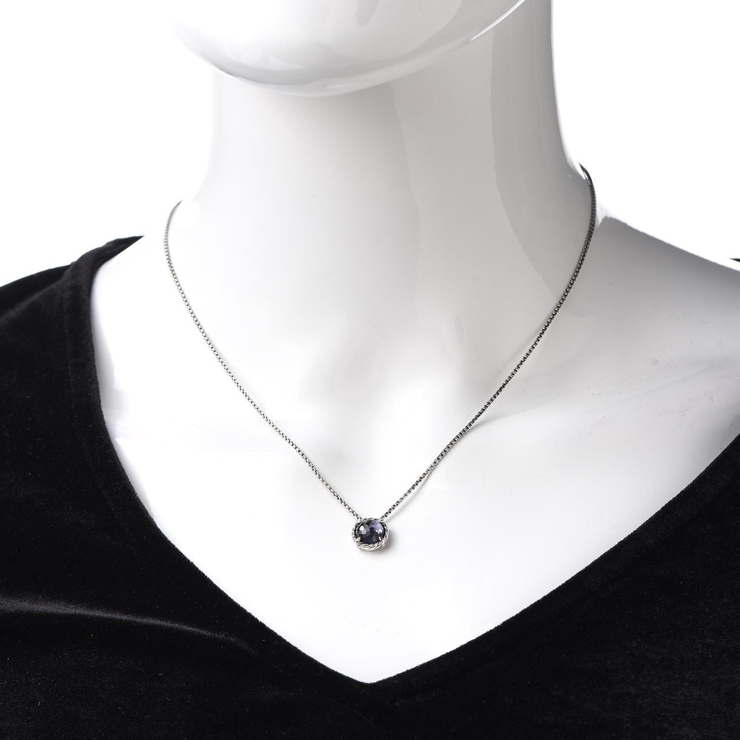 David Yurman Sterling Silver Black Orchid 8mm Petite Chatelaine Pendant Necklace 2 of 5
