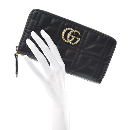 Gucci Calfskin Matelasse Pearly GG Marmont Zip Around Wallet Black 2 of 9