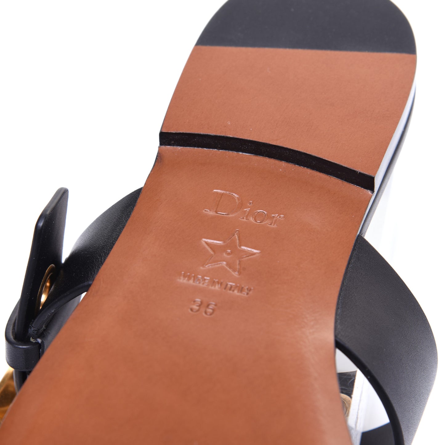 Calfskin D-Dior Slide Flat Sandals 36 Black