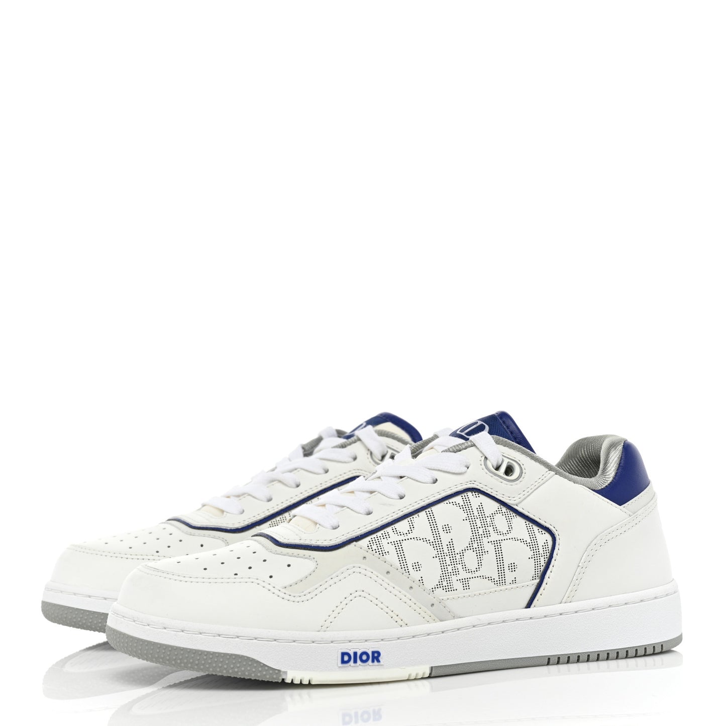 Smooth Calfskin Oblique Galaxy Perforated Mens B27 Low Top Sneakers 40 White Blue