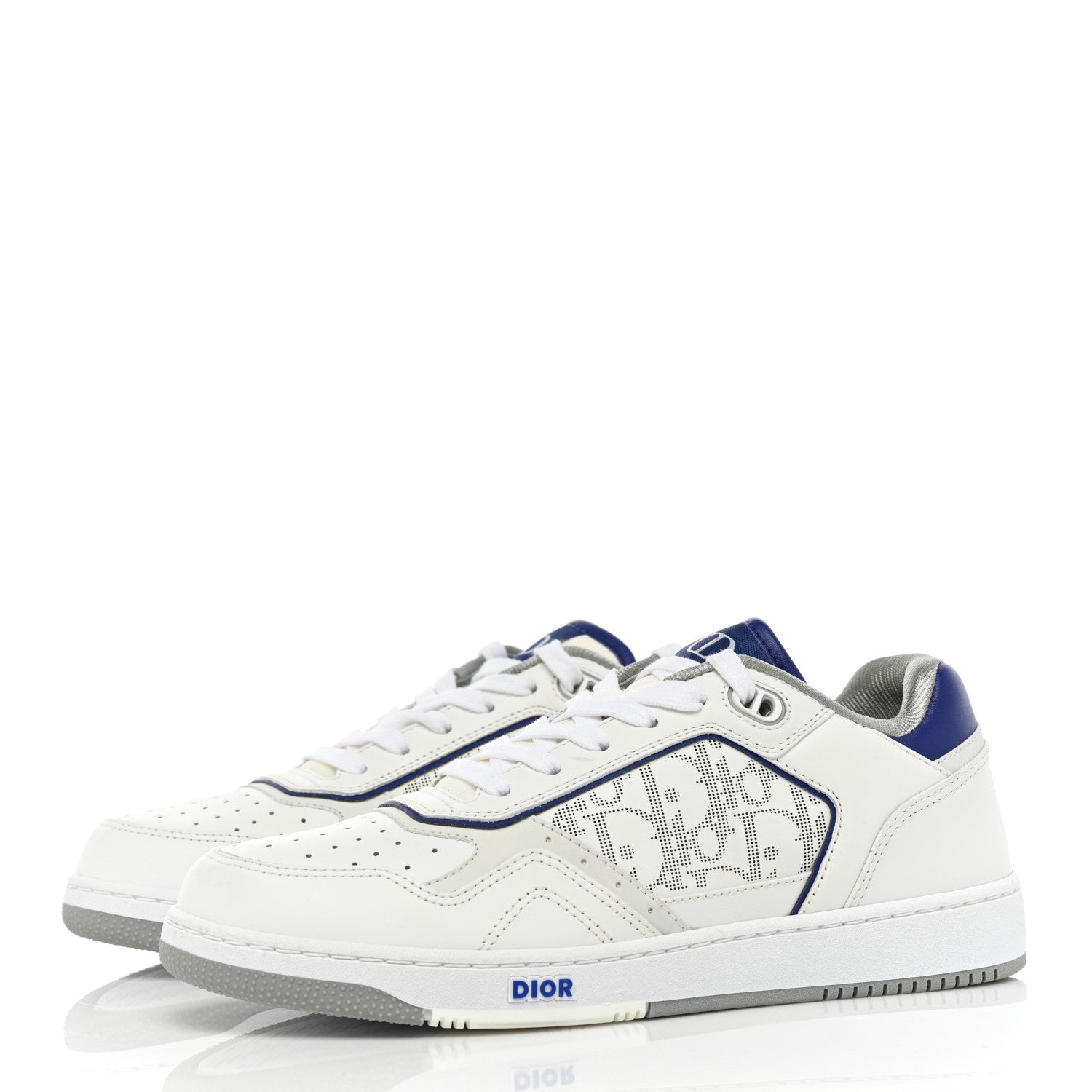 Christian Dior Smooth Calfskin Oblique Galaxy Perforated Mens B27 Low Top Sneakers 40 White Blue 3 of 11