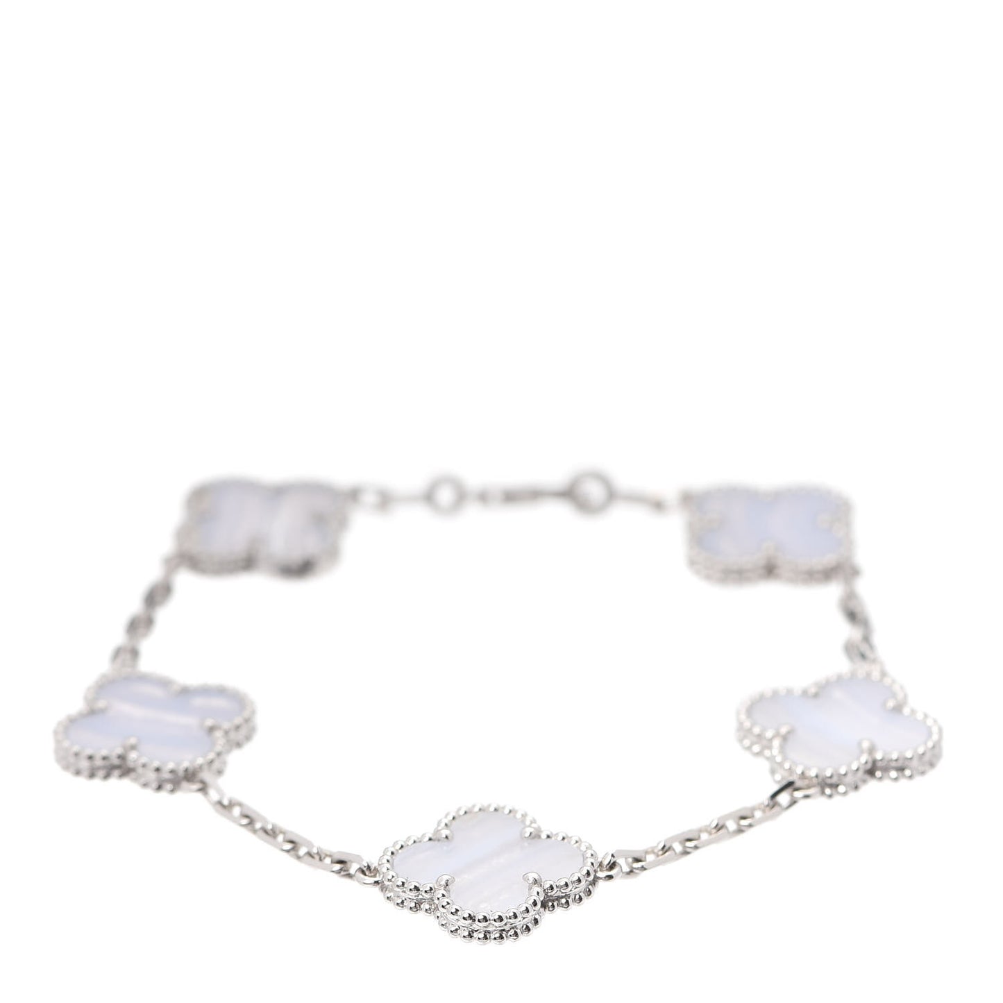 18K White Gold Chalcedony 5 Motifs Vintage Alhambra Bracelet