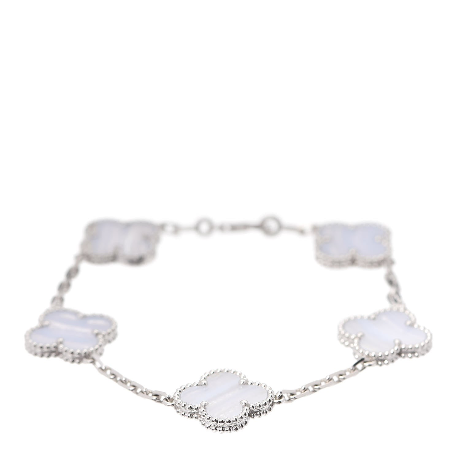 Van Cleef & Arpels 18K White Gold Chalcedony 5 Motifs Vintage Alhambra Bracelet 1 of 7