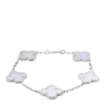 Van Cleef & Arpels 18K White Gold Chalcedony 5 Motifs Vintage Alhambra Bracelet 1 of 7
