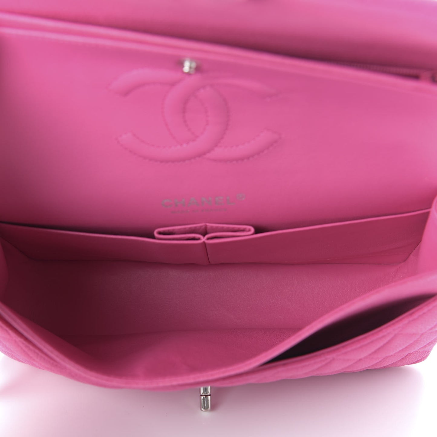 Iridescent Caviar Quilted Medium Double Flap Pink