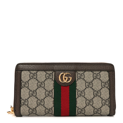 Gucci GG Supreme Monogram Web Ophidia Zip Around Wallet Brown 1 of 8