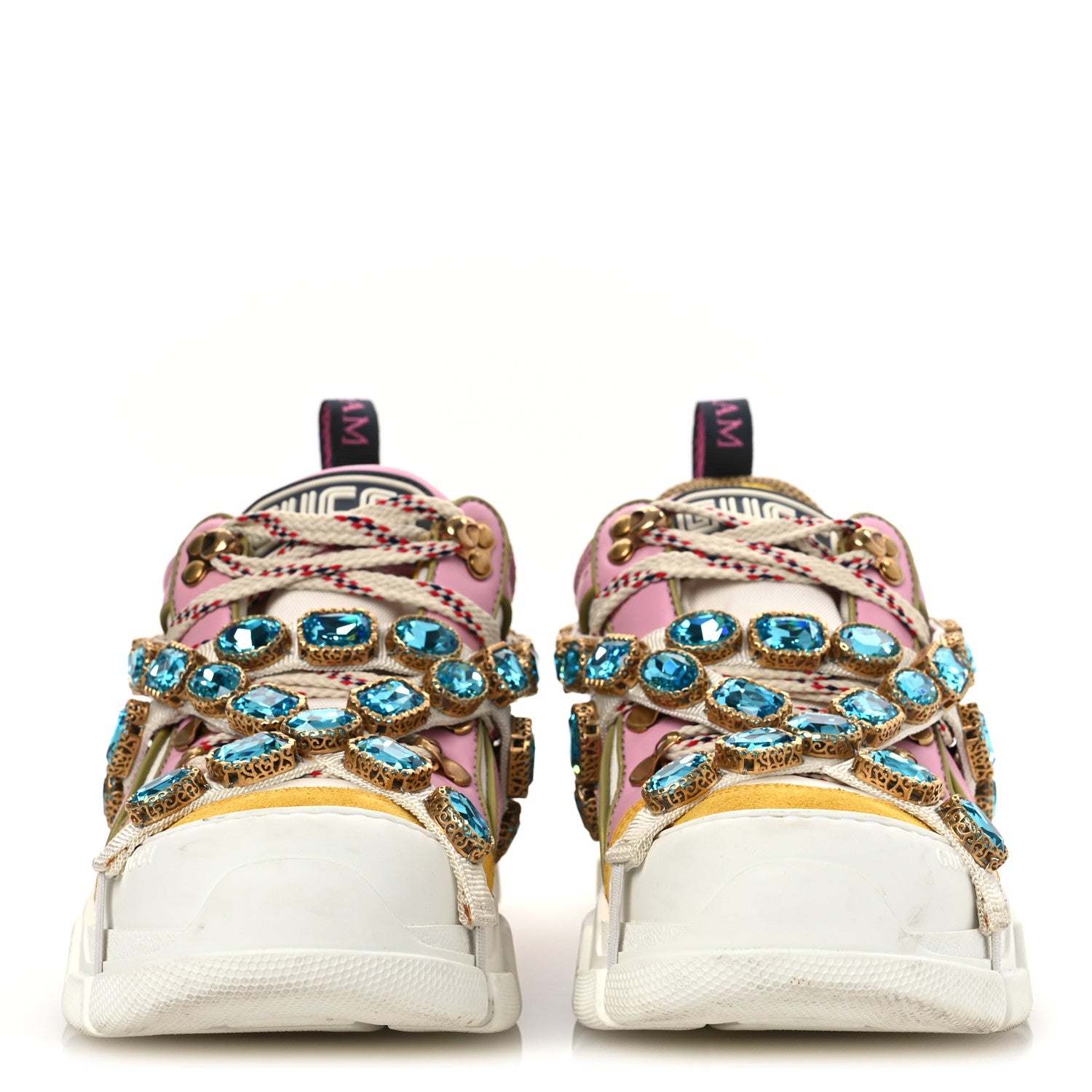 Gucci X SEGA Nylon Calfskin Suede Removable Crystals Flashtrek Sneakers 38.5 Great White Crop Soft Pink 3 of 11