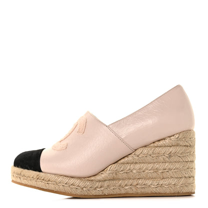 Chanel Lambskin Suede CC Espadrille Wedges 36 Beige Black 1 of 8