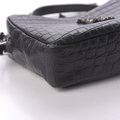Saint Laurent Calfskin Crocodile Embossed Monogram Lou Camera Bag Black 6 of 9