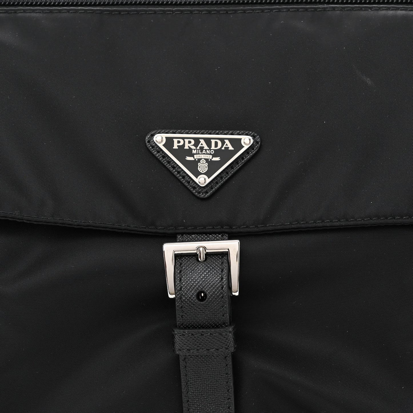 Re-Nylon Vela Saffiano Pocket Single Buckle Messenger Shoulder Bag Black