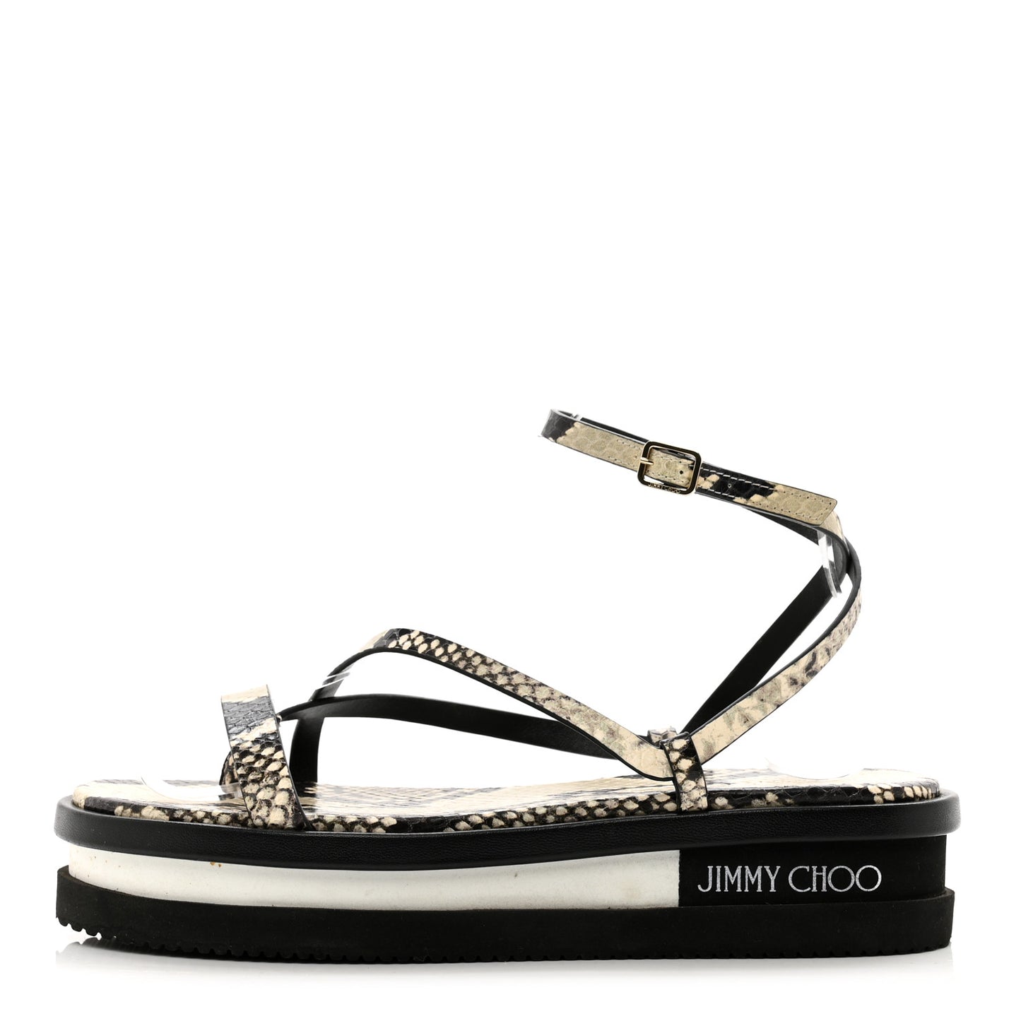 Snake Embossed Pine Platform Sandals 37.5 Black