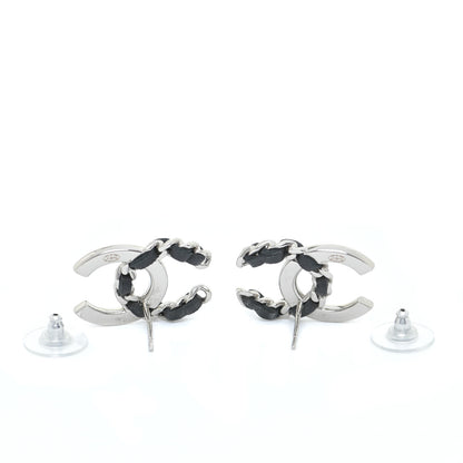Chanel Crystal Baguette Lambskin Large CC Earrings Silver Black 3 of 5