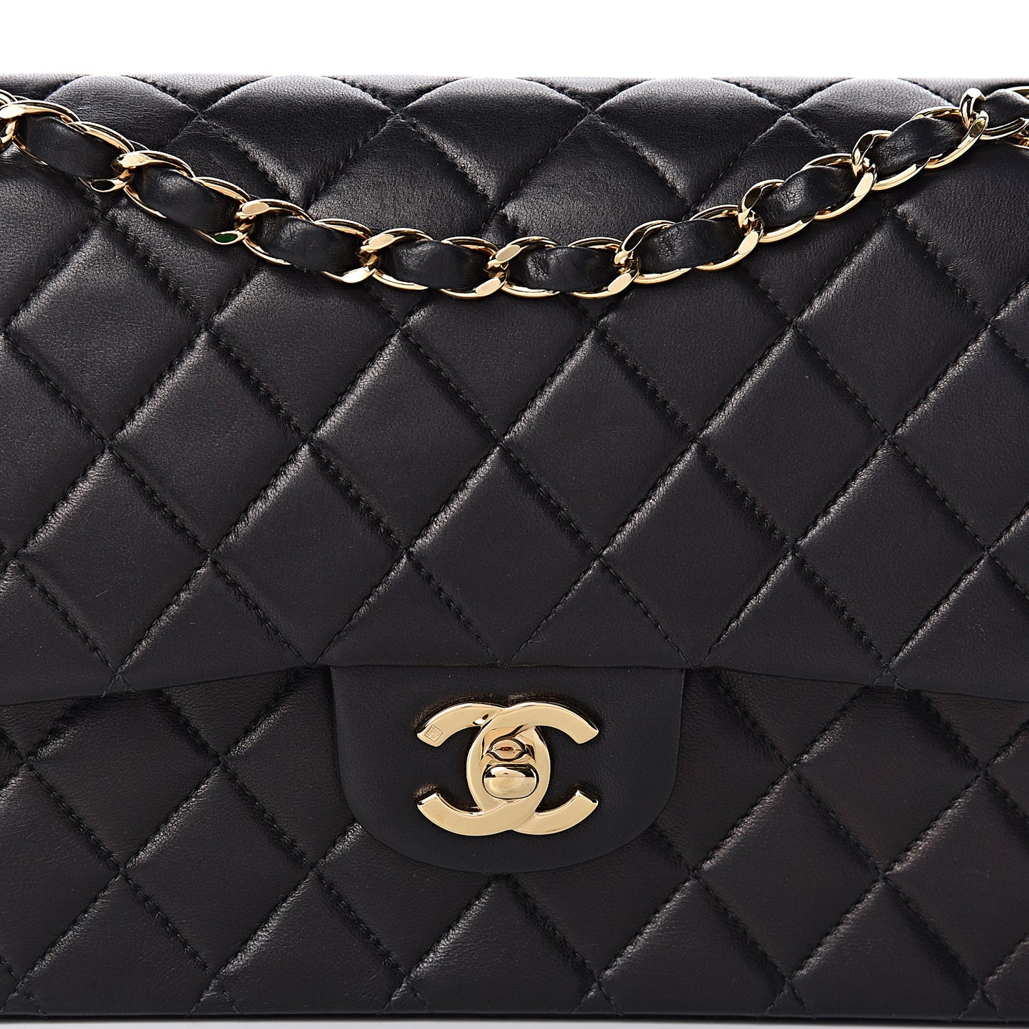 Lambskin Quilted Medium Double Flap Black