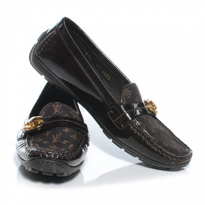Louis Vuitton Patent Mini Lin Loafers 37.5 Brown 2 of 8