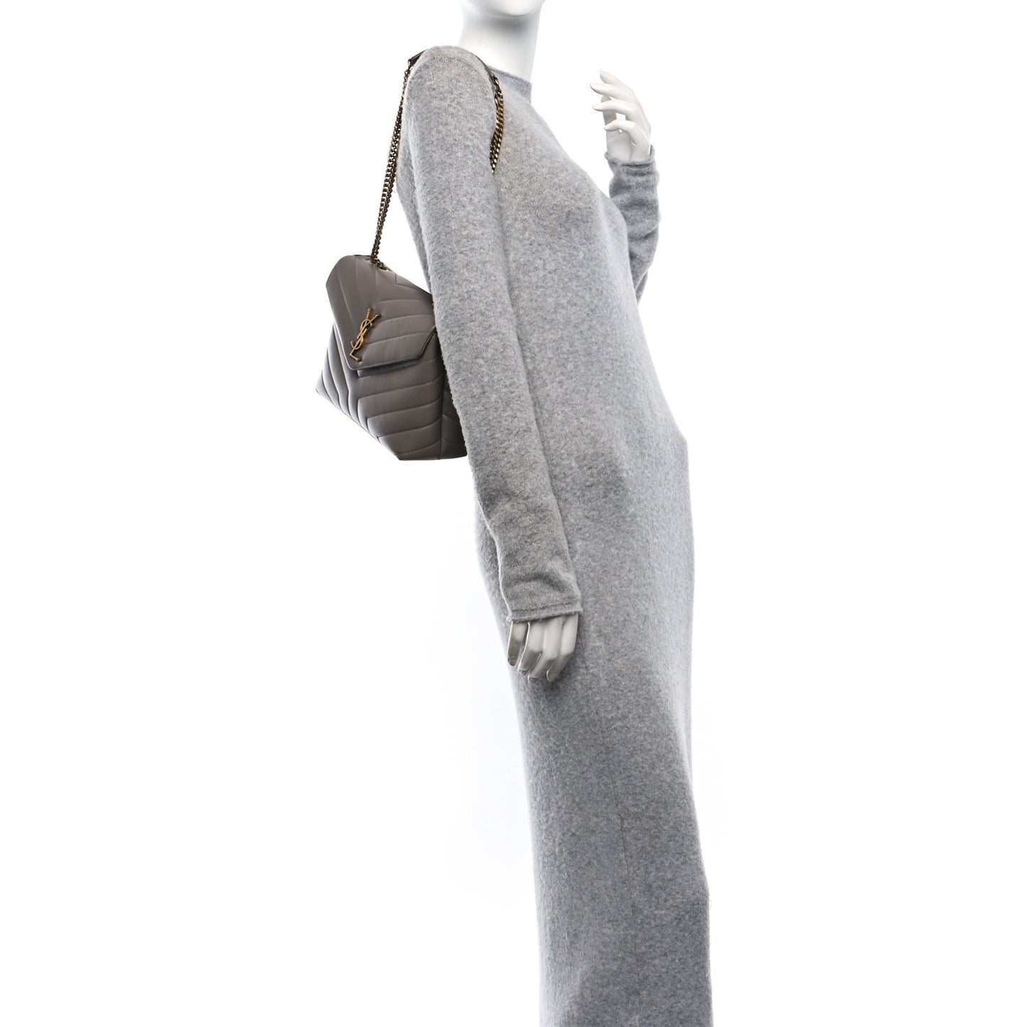 Calfskin Y Quilted Monogram Small Loulou Crossbody Bag Greyish Brown